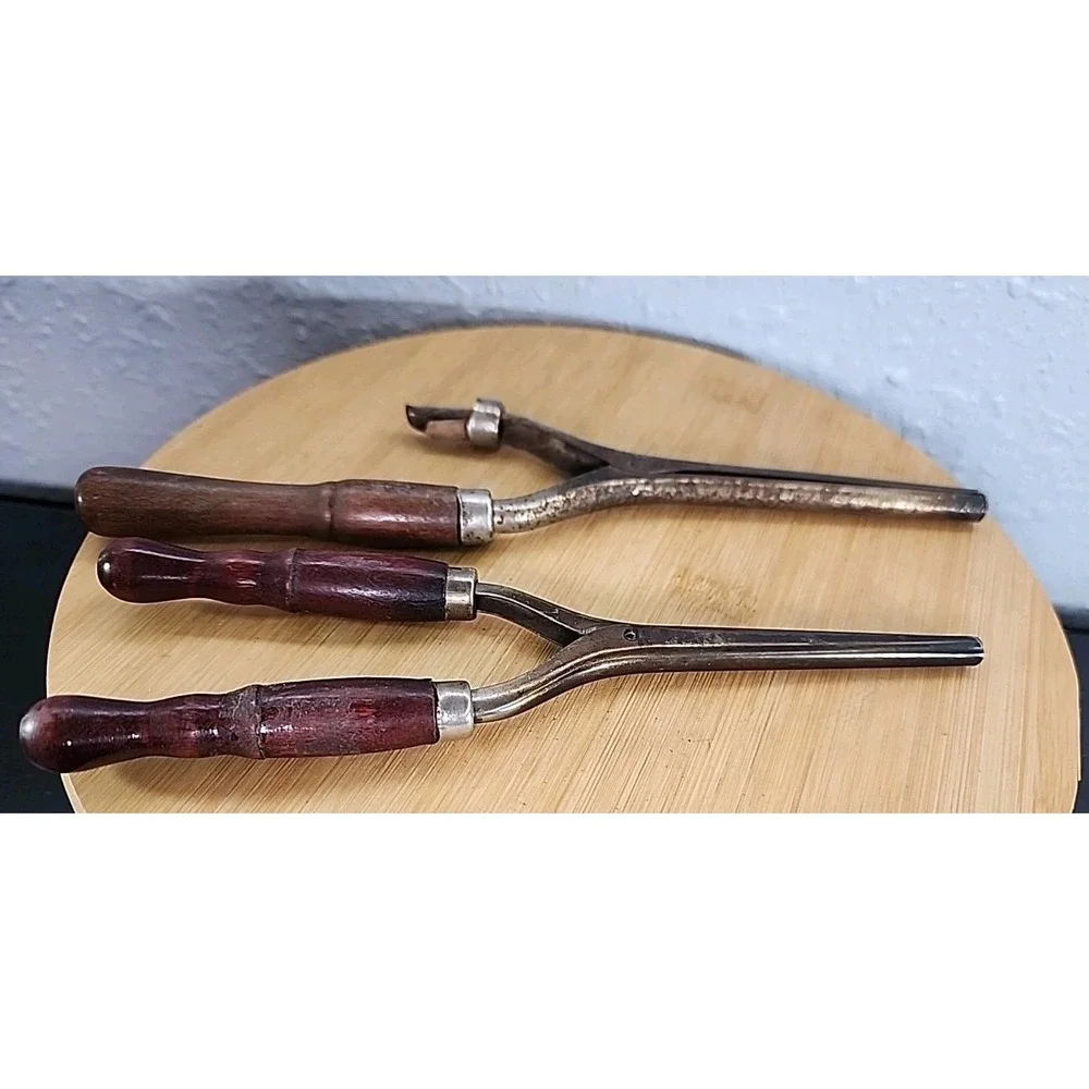 Vintage 2 Curling Iron‎ Metal With Red Handles